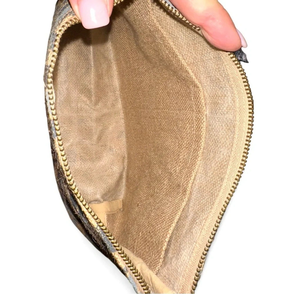 Neiman Marcus Cosmetic Pouch – Jute Make-Up Bag, Grey/Black & Tan - NWOT